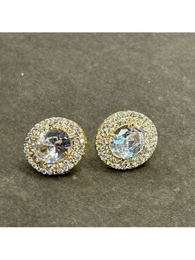 Melanie Lyne Gold-tone round crystal rhinestone diamanté stud earrings formal